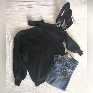 Korean Style black slit shoulder sweater